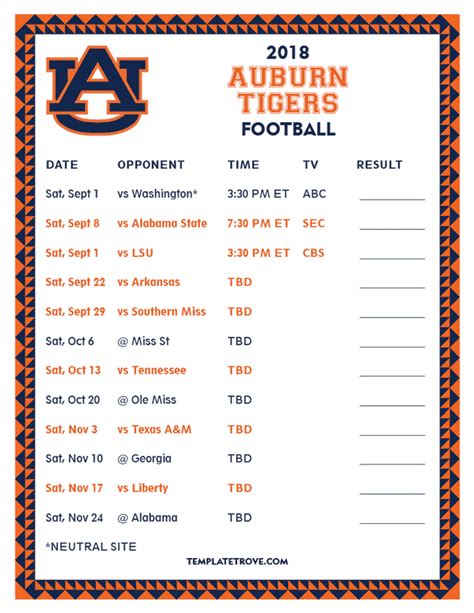 2018 football schedule auburn